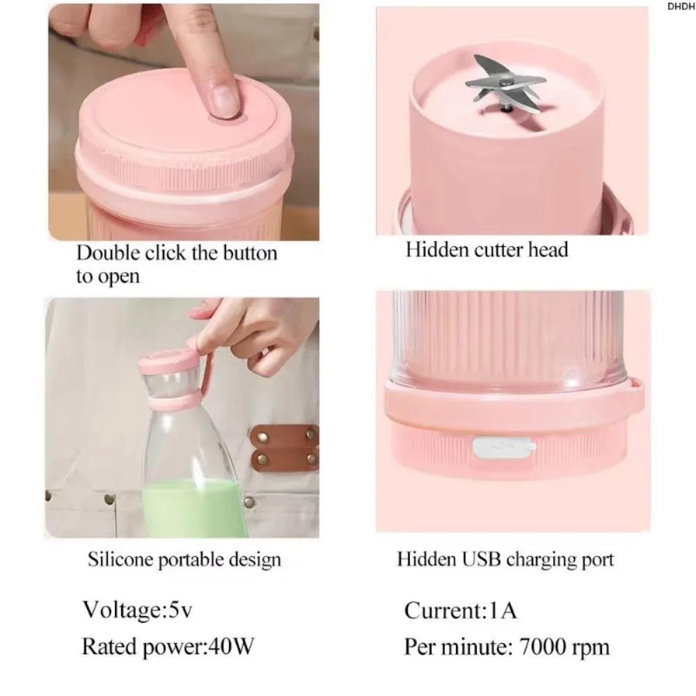 420ml Portable Battery-Operated Blender for Smoothies and Juices, USB Rechargeable Personal Blender