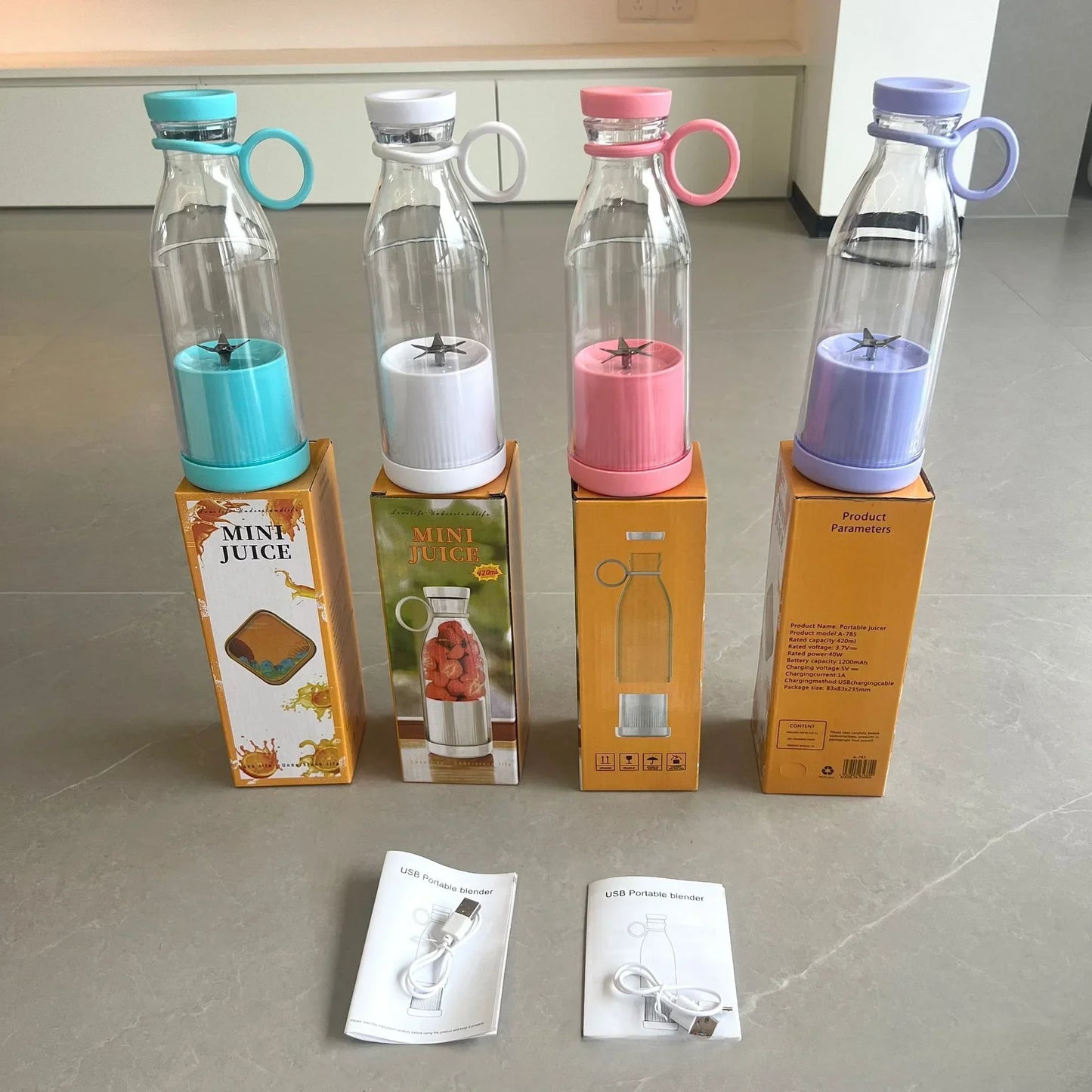420ml Portable Battery-Operated Blender for Smoothies and Juices, USB Rechargeable Personal Blender