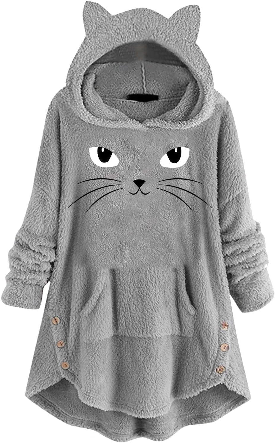 Cute Hoodies for Teens Girls Full Zip Up,Pockets Womens Fleece Hoodie with Bunny Ears Solid Jacket Fuzzy Long Sleeve Coat Hooded Sweatshirt Rabbit Kawaii Aesthetic Fairy Core Pure Plain Brown