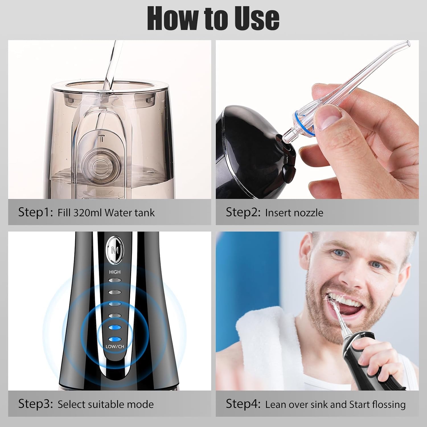 Cordless Water Flosser for Teeth Rechargeable -  7 Clean Settings Oral Irrigator Dental Flosser for Braces Adults Teeth Cleaning Portable with Long Battery Life, Waterproof(Black)
