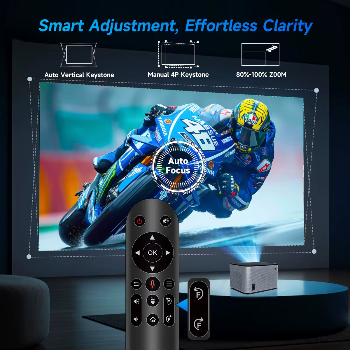 4K Smart Projector with Android 11, 580 ANSI Lumens, 1920x1080P Full HD, WiFi 6, Bluetooth 5.0, Allwinner H713, Voice Control for Home Theater