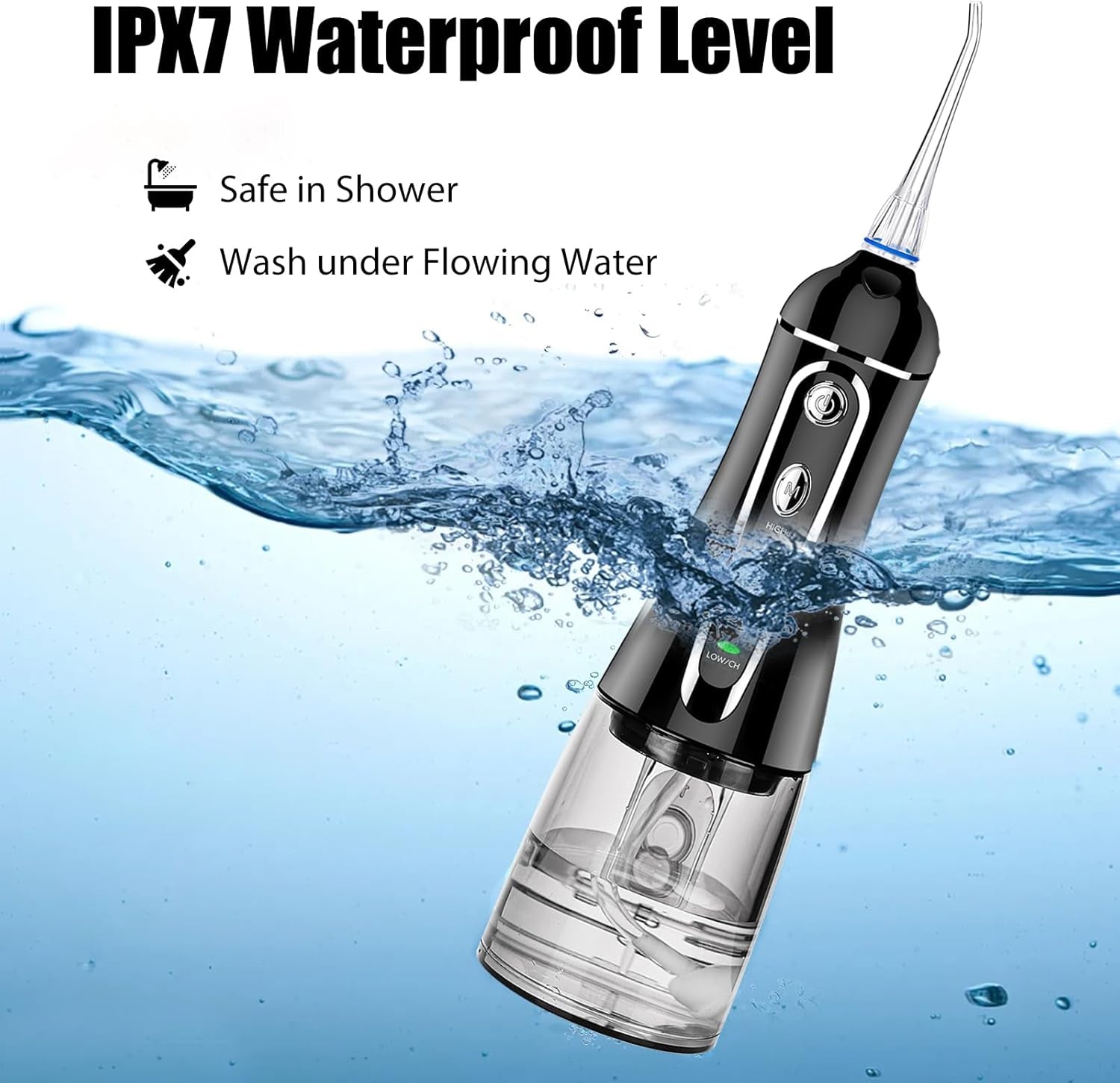 Cordless Water Flosser for Teeth Rechargeable -  7 Clean Settings Oral Irrigator Dental Flosser for Braces Adults Teeth Cleaning Portable with Long Battery Life, Waterproof(Black)