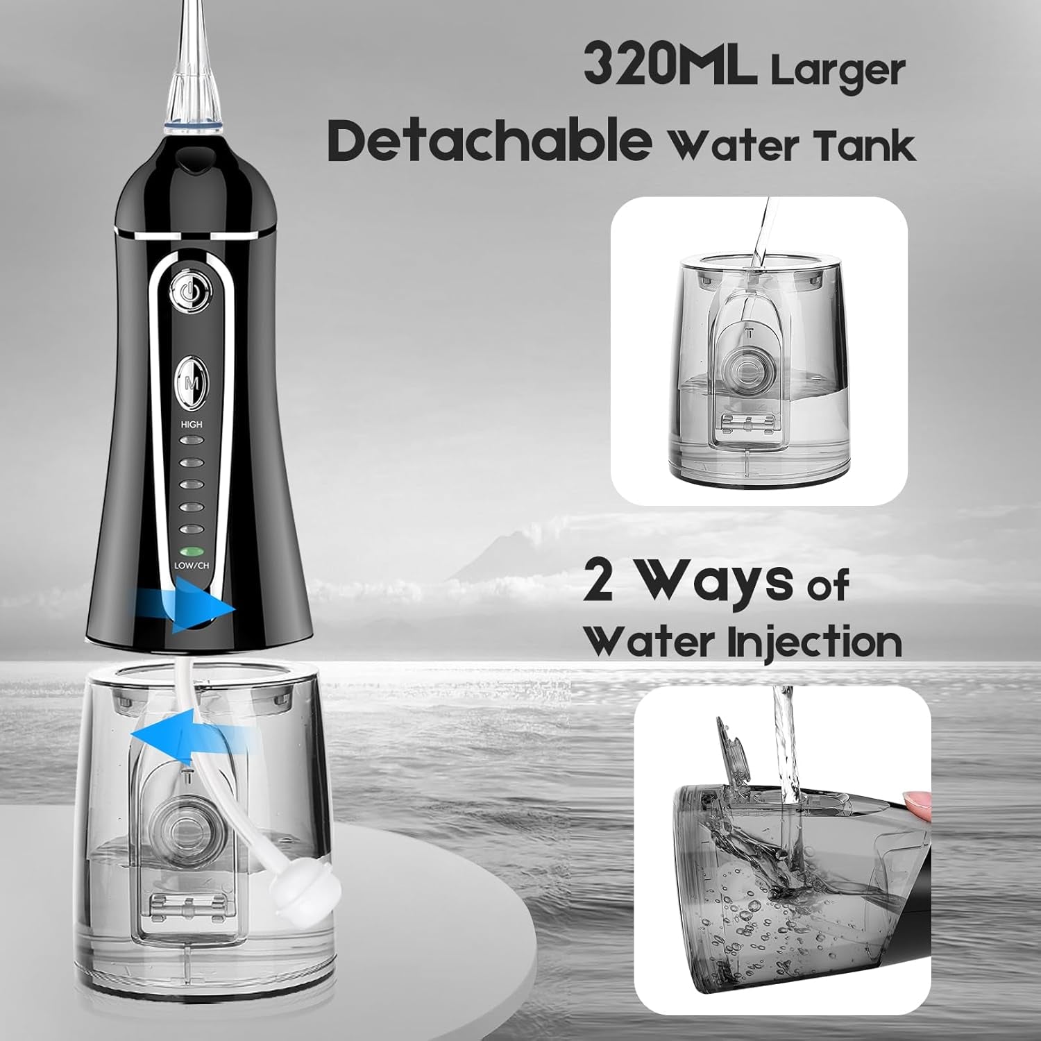 Cordless Water Flosser for Teeth Rechargeable -  7 Clean Settings Oral Irrigator Dental Flosser for Braces Adults Teeth Cleaning Portable with Long Battery Life, Waterproof(Black)