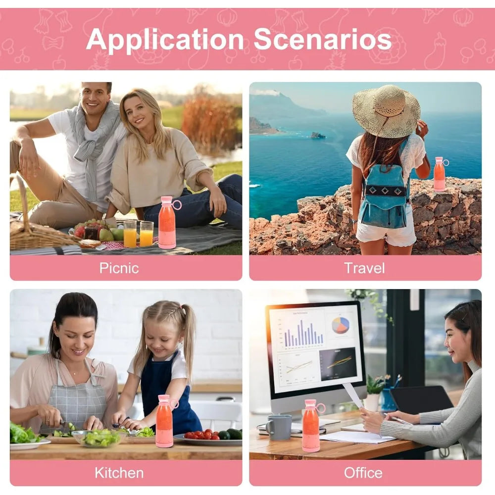 420ml Portable Battery-Operated Blender for Smoothies and Juices, USB Rechargeable Personal Blender