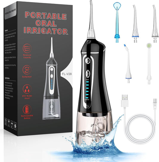 Cordless Water Flosser for Teeth Rechargeable -  7 Clean Settings Oral Irrigator Dental Flosser for Braces Adults Teeth Cleaning Portable with Long Battery Life, Waterproof(Black)