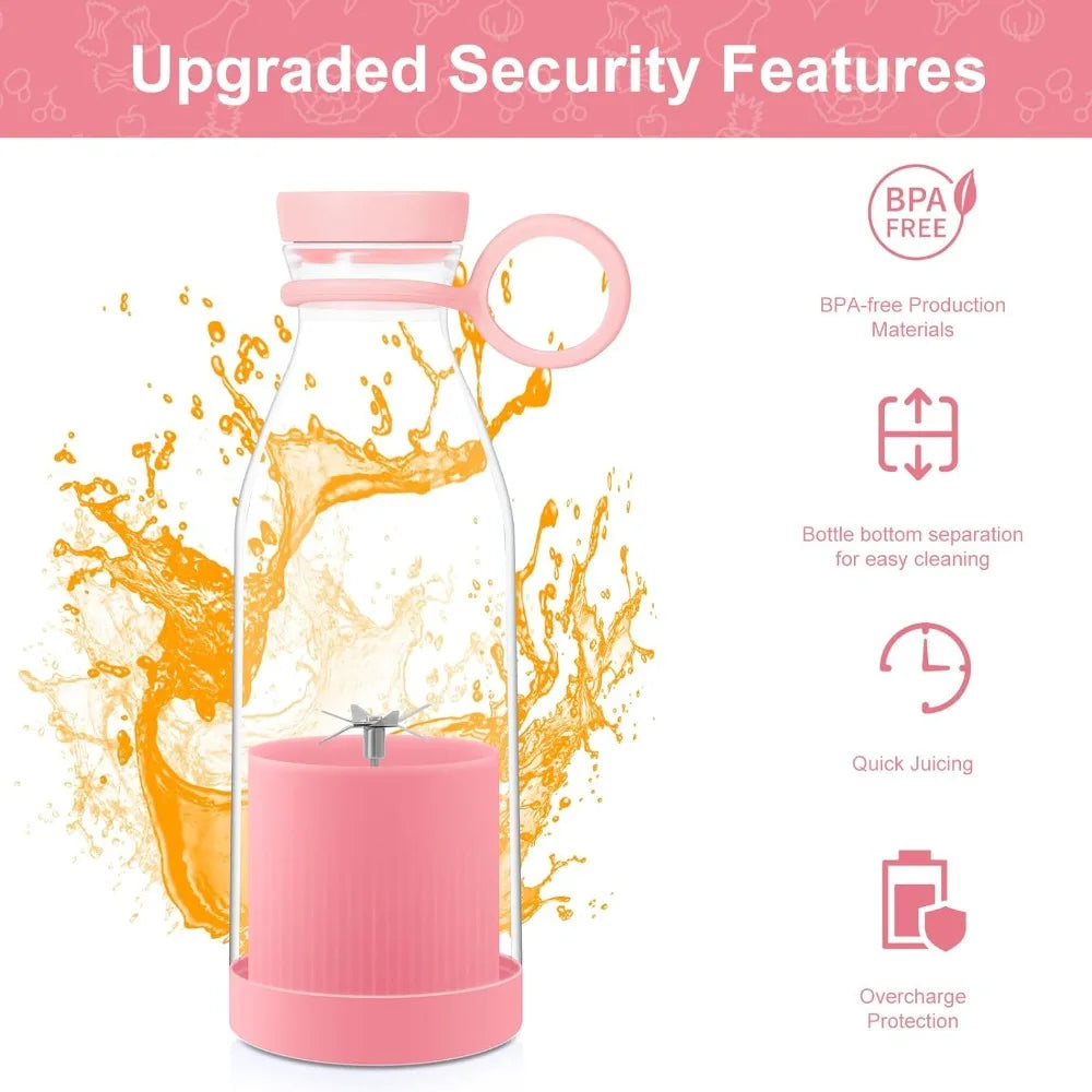 420ml Portable Battery-Operated Blender for Smoothies and Juices, USB Rechargeable Personal Blender